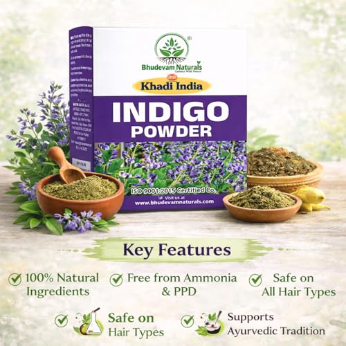 Image of Khadi Indigo Powder for Hair Colour | 100% Natural Hair Colour For Grey Coverage | Organic Indigo Leaf Powder | Long Lasting Natural Black Hair Dye with No Chemicals, No Parabens - Pack of 2
