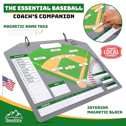 Magnetic Baseball Lineup Board for Dugout | Softball & Baseball Clipboard for Coaches | Dugout Organizer Includes 40 Magnets & Water-Resistant Carrying Bag for Storage and Transport | Designed in USA