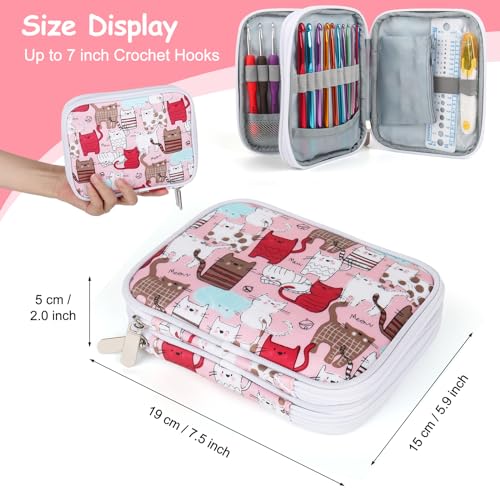 Image of Katech Crochet Hooks Case Empty Zipper Bags Portable Travel Crochet Storage Bag Organizer with Web Pocket and Crochet Holder Slots for Carrying Various Crochets Needles (Pink)