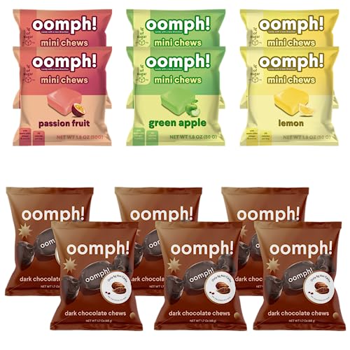 Oomph! Sweets Low Sugar 6-Pack Fruit Variety Mini Candy Chews And 6-Pack Regular Dark Chocolate Cocoa Chews Keto-Friendly Vegan Healthy Gluten Free, Treat For Kids And Adults #TOP30