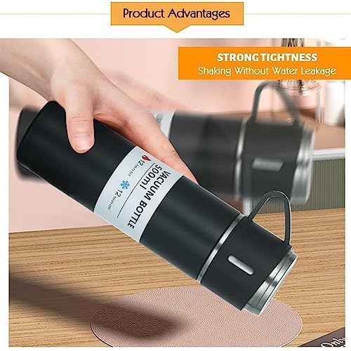 Image of Steel Vacuum Flask Set with 3 Stainless Steel Cups Combo - 500ml - Keeps HOT Cold Ideal Gift for Winter - Housewarming Random Color
