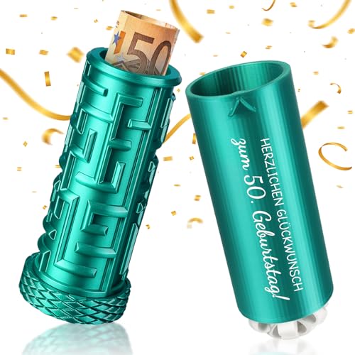 TUZELIYA Geldgeschenk 50. Geburtstag – Labyrinth Geschenkbox, kreative Geldgeschenk Verpackung für Männer & Frauen - 3D-gedruckt mit Spruch „Alles Gute zum Geburtstag“ – (Blau-Grün)