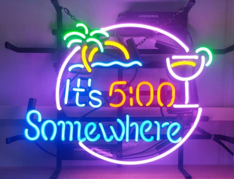 It's 5:00 somewhere Metal Frame Neon Sign 17"x13" Real Glass Neon Sign Light for Beer Bar Pub Garage Room.