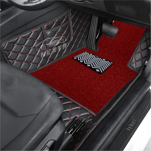 Image of 7D Premium Imported Car Foot Mat for Audi A3 Auto (2016-2026)|Luxurious & Elegant Look | 100% Waterproof and Dust Proof | Custom Fitted Car Floor Mat-Black with Red Grass
