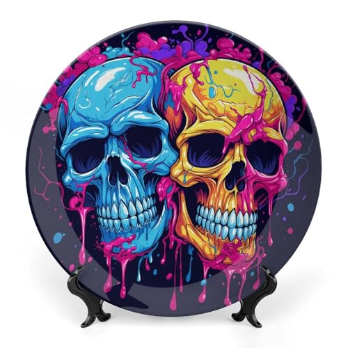 Plato decorativo de porcelana Bone China con calaveras 7 in miniatura 1