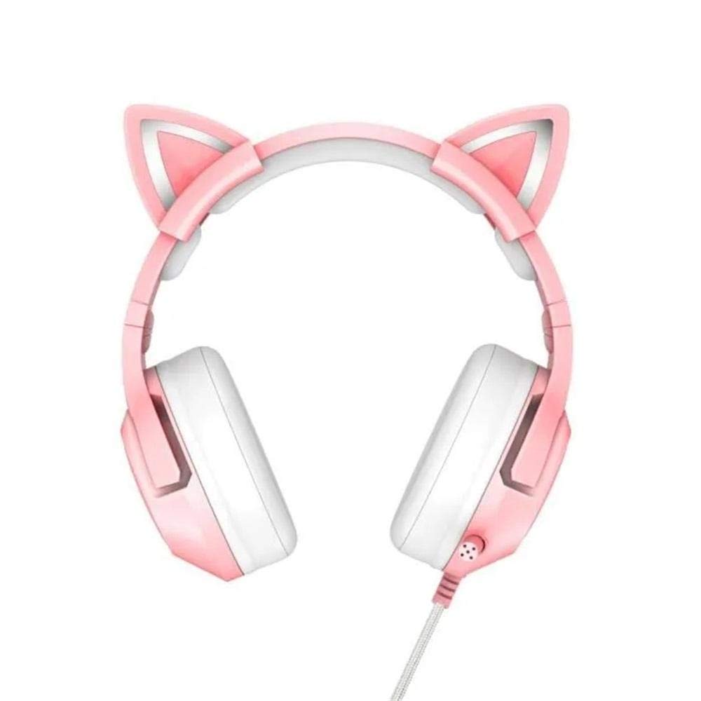 K9 Gaming-Headset mit abnehmbaren Katzenohren, rosa Katzenohren, Gaming-Kopfhörer, bequem, langlebig, mit Mikrofon, Head-mounted Headset
