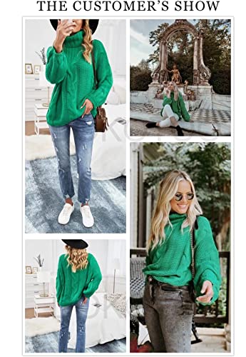 Dokotoo Womens Plus Size Sweaters Winter Oversized Turtleneck Cowl Neck Long Sleeve Oversized Cable Knit Long Tunic Chunky Sweaters Pullover Outerwear Green Xxl #TOP4