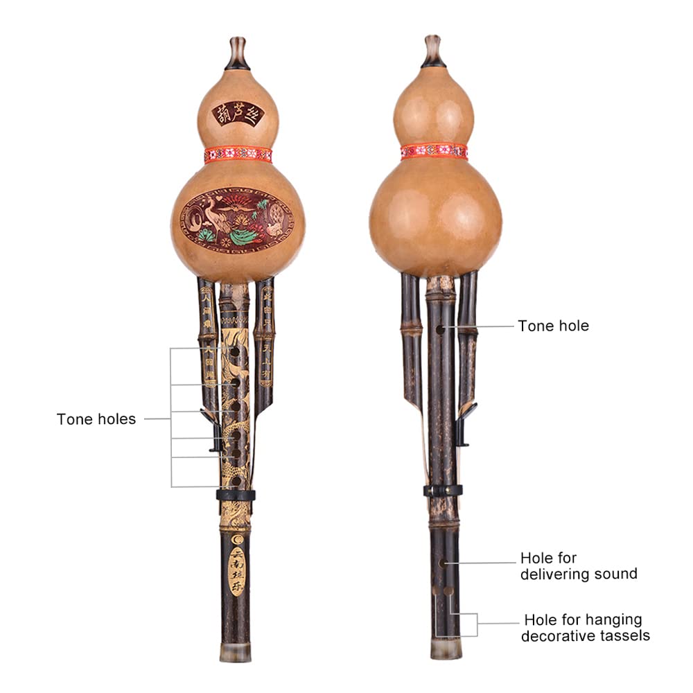 Flûte Chinoise Faite à la Main à la Main Noire Hulusi C clé avec étui et Nœud Chinois pour les Débutants et les Mélomanes
