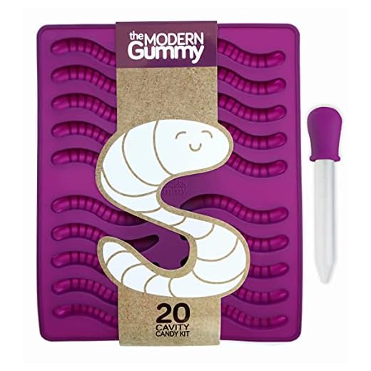 20 Cavity Gummy Worm Mold by The Modern Gummy + Dropper, Hard Candy, Chocolate Making, Soap & Ice Cube Tray (1)
