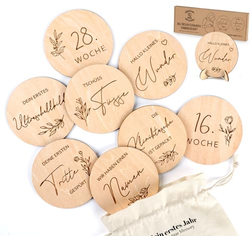 HOUISM Meilensteinkarten Schwangerschaft auf deutsch - 30 Meilensteine aus nachhaltigem Holz...