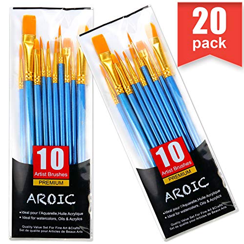 Acrylic Paint Brush Set, 2 Packs / 20 pcs Nylon Hair Brushes