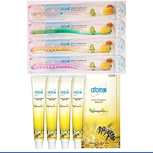 Atomy Toothbrush Toothpaste Set 4 Family 99.9% Gold Coated Super Nano Slim Propolis Green Tea Extract Herbal Oral Care