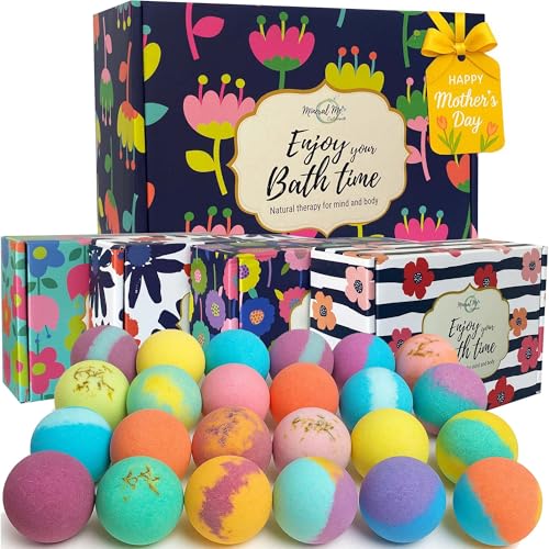 Bath Bombs for Women Gift Set - 24 Natural and Organic Bath Bombs with Essential Oils & Moisturizing Shea Butter, Spa Birthday Gift, Mothers Day Gifts for Mom, Selfcare Gifts, for Her, Girls, Kids