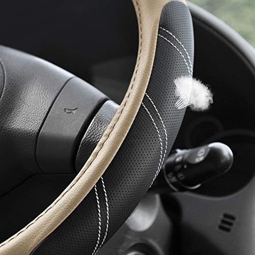 Image of Elantrip Steering Wheel Cover Leather 15 1 /2 to 16 inch Universal Large Soft Grip Breathable for Car Truck SUV Jeep Anti Slip Beige