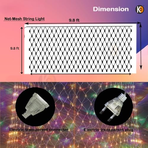 Image of K D ED Net Mesh String Lights - 192 LEDs, 9.8Ft x 6.6Ft, Warm Multi, 8 Modes, IP44 Waterproof, Connectable for Diwali, Navratri, Christmas (Net Mesh Multi Jali)