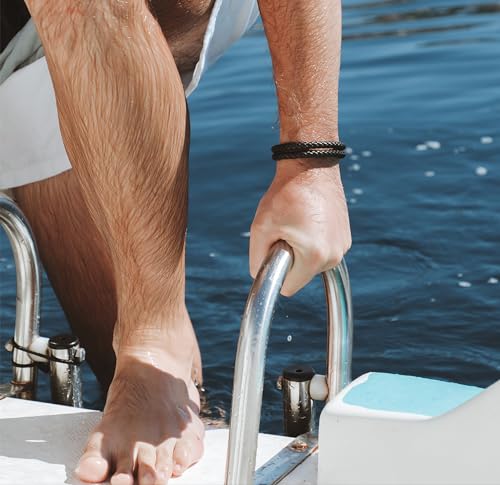 RTZN® Black Leather Bracelets for Men – Premium Artisan Handcrafted Collection – Single, Stacked, & Double Strand Braided Leather, Onyx Stone & Silver Chain Designs – Authentic Men's Leather Bracelets2