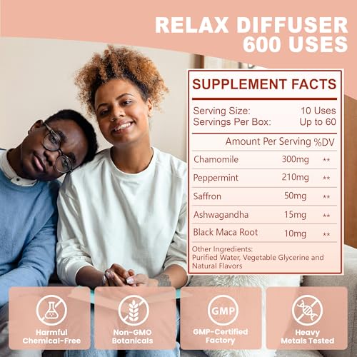 Image of Herbal Diffuser Pen, Relax Diffuser with Chamomile, Peppermint, Saffron, Ashwagandha & Black Maca Root for Breathing in Calm, All Natural Swap - Up to 600 Uses (Varies by Usage), 1 Diffuser, 1 Pack