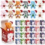 Blueweenly 24 Sets Christmas Mini Plush Gift with Box Christmas Stuffed Animal Keychain with Santa Cap Tiny Plush Set for Xmas Party Stocking Fillers Exchange Gifts(Bear)