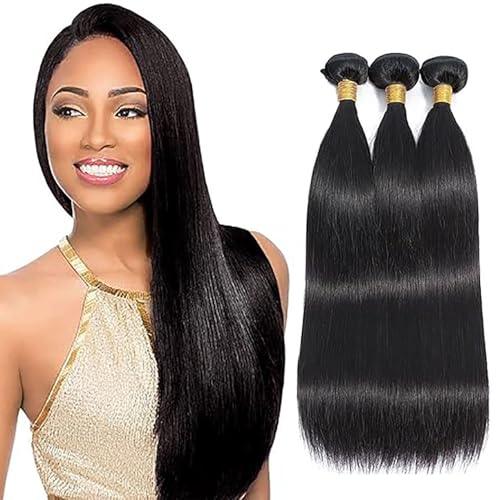 Extensiones de cabello humano liso natural negro: pelo humano de doble trama y 300g de densidad