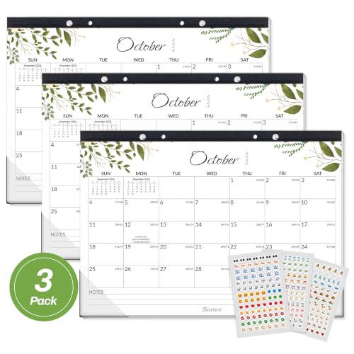 Image of SUNEE Desk Calendar 2026-2027 3 Packs - 18 Month Calendar Oct 2026 - Mar 2028, 17 inch x 12 inch Desktop Calendar with Notes, for Planning, Organizing in Family, School or Office - Greenery 2026-2027 Calendar