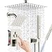 EMBATHER Shower System -Brushed Nickel Shower Faucet Sets with 10" Rain Shower Head For Bathroom, Wall Mount Square Shower Combo Set With Adjustable Handheld Bracket(Contain Shower Valve and Trim