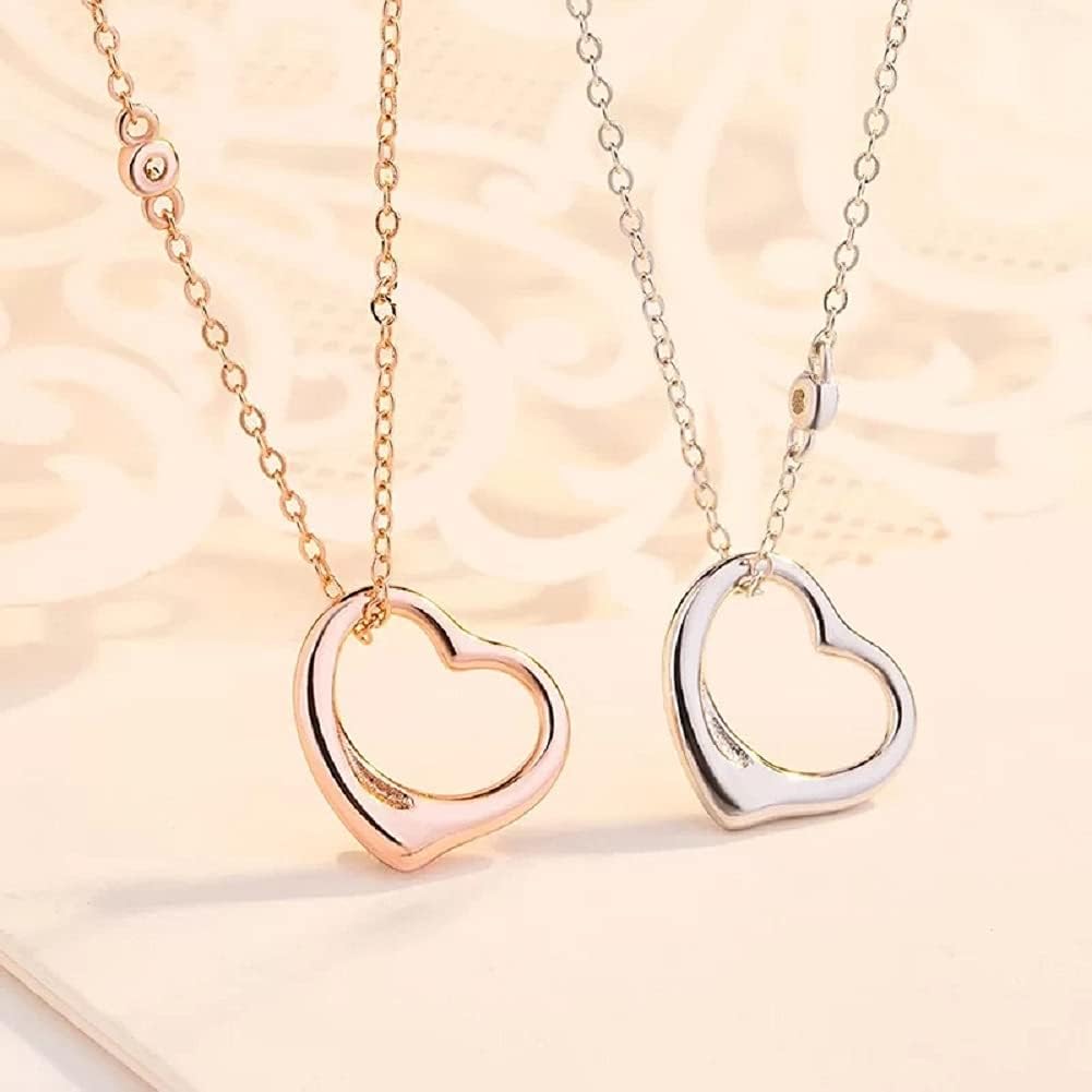 Sterling Silver Open Heart Pendant for Women Floating Heart Necklace I Love You Necklace Simple Heart Jewelry