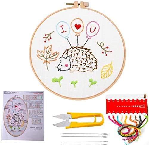 Embroidery Starter Kit Beginners Kit Including Cloth, Instructions, Embroidery Hoop, Color Threads and Embroidery Scissors for Adults and Kids(Hedgehog's Confessions)