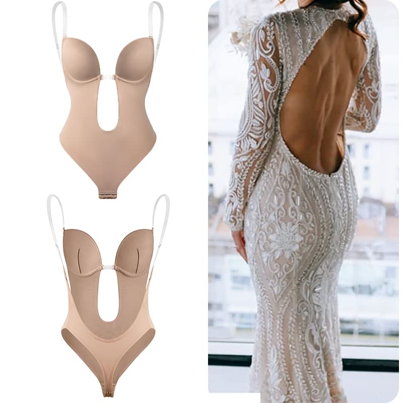 Body shapewear col en v profond gainant dos nu string shapers