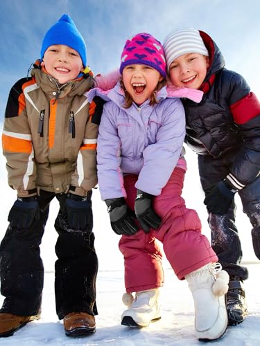Image of SATINIOR 2 Pairs Kids Waterproof Winter Snow Gloves Ski Gloves for Boy Girl Outdoor Warm Thickening Snowboard