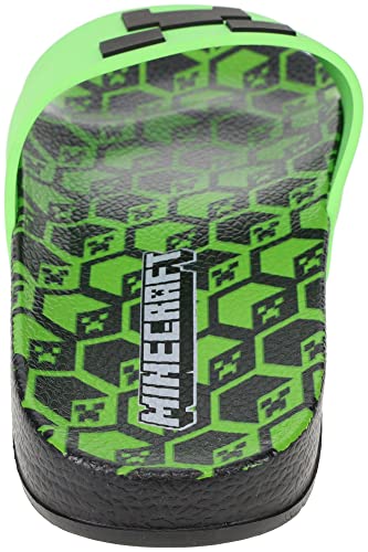 Minecraft Boys' Sport Slide Sandals, Indoor Outdoor Pool Slide, Black/Green, Size 1/2 Big Kid #TOP2