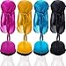 8 Pieces Silky Durag Caps Elastic Wave Cap Long Tail Headwraps Wide Straps Waves (Light Blue, Rosy Red, Black, Yellow)