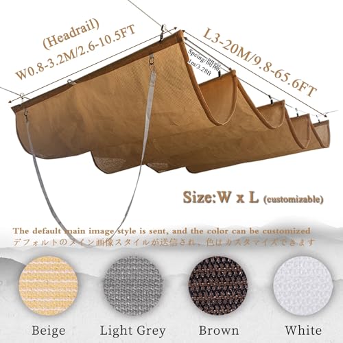 Parasol ondulé en U de 5x5m, auvent rétractable coulissant en PEHD pour pergola avec kit