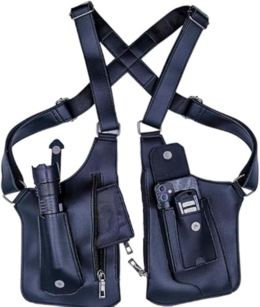 Anti-Diebstahl Unterarm-Schultertasche für Herren, Doppel-Schultertache aus PU-Leder, Verstellbares Achselholster-Design mit Mehreren Taschen, Brusttasche für Reise, Business & Outdoor (Schwarz)
