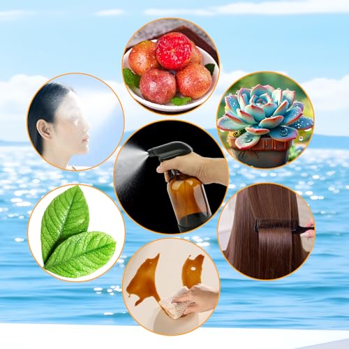 3 Stück 500ml Glas Sprühflasche Set Nachfüllbarer Sprühflaschen mit Einstellbarem Abzugssprüher zum Sprühen und Nebeln Bernstein Leere Wasser-Sprühflasche für Haar Botanical Gardening ätherische Öle