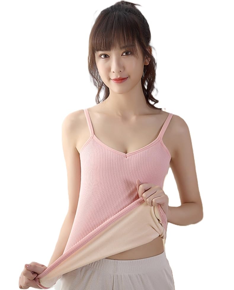 alexvyan Pink Girls Women Female S-Size Slips Slim Fit Cotton Thermal Fleece-Lined Underwear Tops Camisole Top Warm Base Layer Stretchy Body Shaper Vest for Winter Women's Tank Top-picture-28