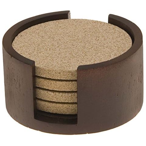 Thirstystone Dark Walnut Wood Coaster Holder 4.75” Diameter Holds 4” Round Coasters Cover