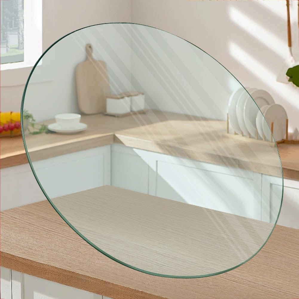 Plateau de Table en Verre Clair Rond, Plateau de Table en Verre Trempé Transparent, Verre de Remplacement avec Bord Crayon Poli pour Table Basse et Table de Salle à Manger(50CM(20INCH))