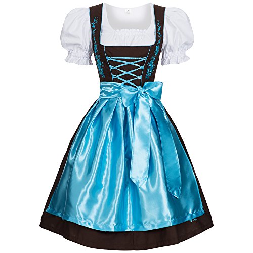 Oktoberfest Dirndl Midi 3 Pezzi Per Donna | Costume Tradizionale Bavarese Con Camicia E Grembiule, Taglie Forti, Nero