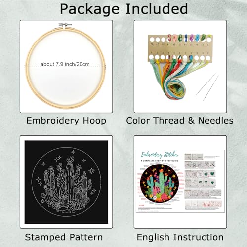 Image of Louise Maelys Cactus Embroidery Kit, Cross Stitch Kit for Beginner Adults | Cactus Embroidery Starter Kit With Stamped Fabric, Hoop, Threads, Needles And Instructions For Adults DIY Cross Stitch Craft