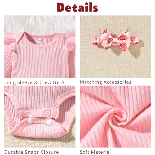 Image of Aalizzwell Preemie Newborn Infant Baby Girls Clothes Ribbed Romper Bodysuit Pants Set Fall Winter Outfits