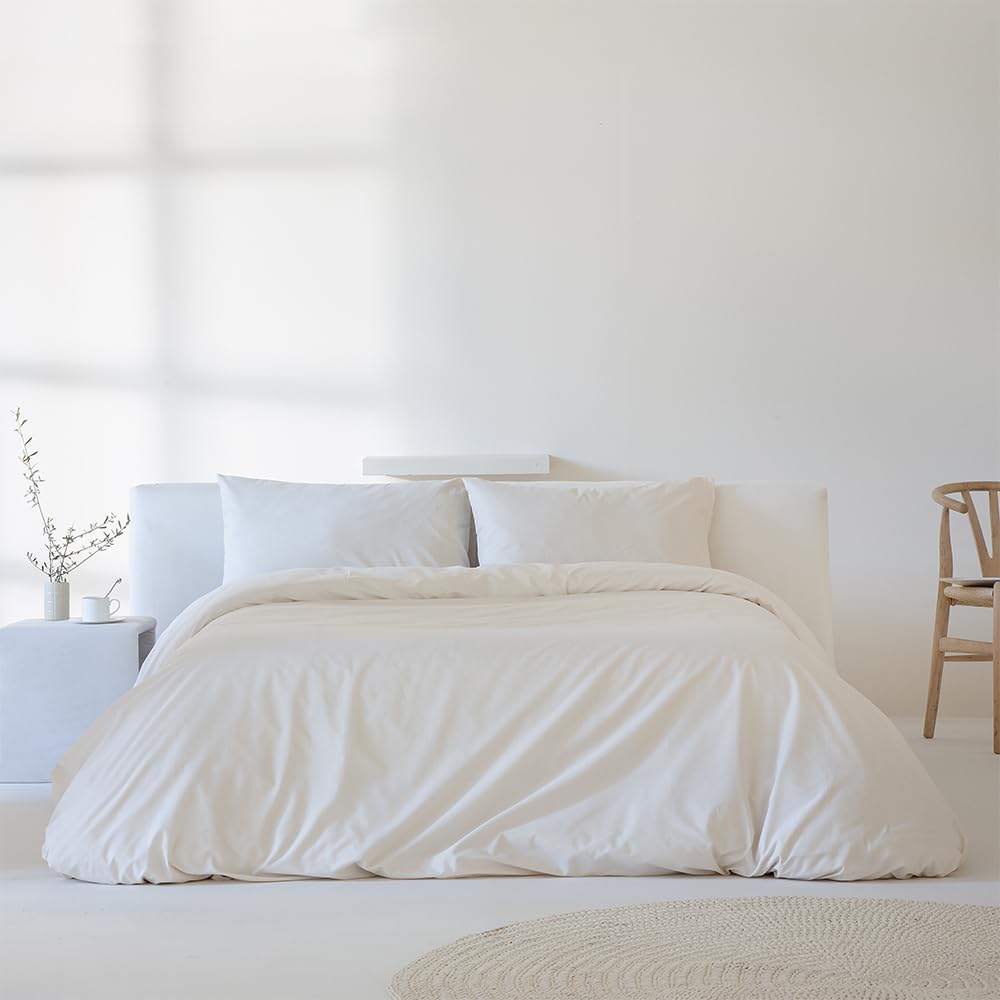 COTTON ARTean Funda Edredón Nórdico Cama 150 Percal Algodón 200 Hilos Noa Beige 3 Piezas 240x220 Cierre Botones.