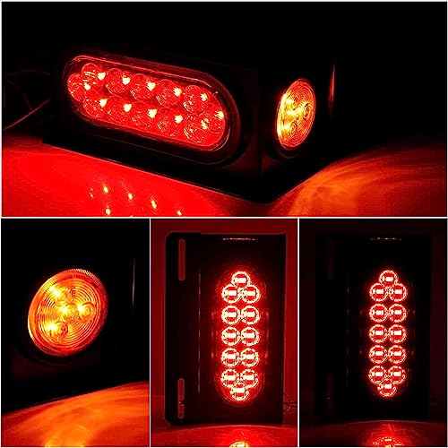 Cyfie Trailer Light Boxes, 2PCS Steel Waterproof Tail Lights with 2 Inch Round Yellow Side Marker Lights and 6 Inch Oval Red LED Trailer Light (Red Yellow) - Thumbnail 4