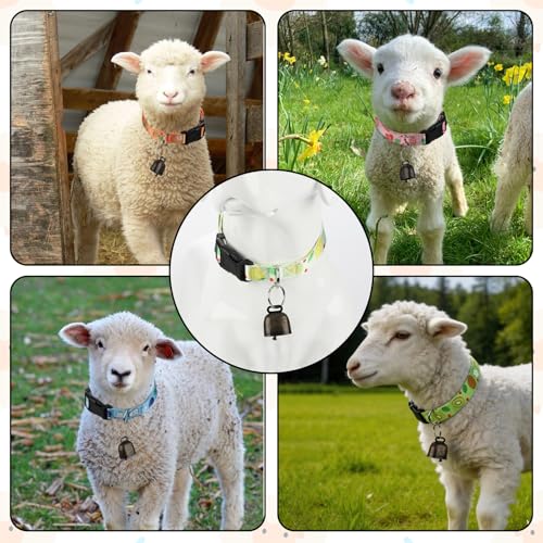 Image of 5 Pack Goat Collars with Bells, Adjustable Nylon Collar Set pet and Horse Sheep Grazing Copper Bells Pet Anti-Lost Loud Bronze Bell for Small Farm Animal Sheep Goat Cow Accessories(Fruit)