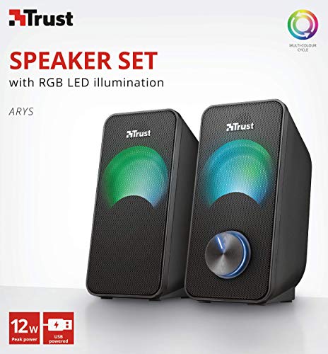 Trust Arys Compact RGB 2.0 Set Altoparlanti LED Illuminato, 28 W, Nero