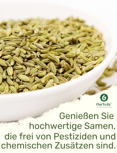 BIO Fenchelsamen 200g Fenchel Gewürz Fenchelsaat Fennel Seeds ganz | BIO-Qualität | Teegewürz Kräutertee Fencheltee | OmVeda Gewürze | Für Küche und Tee
