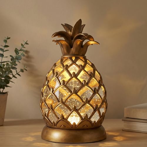 Yuxelulmai 8.3 Inch Gold Pineapple Lamp with Glitter Snowflake 6 Hour Timer and USB & Battery Powered Pineapple Light for Bedroom Living Room Nursery Room Bar Display Shelf Home Decor Gift
