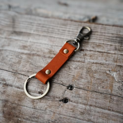 Image of JJNUSA Genuine Leather Keychain Walnut Leather Key Holder Mens Belt Key Chain Ring Fob