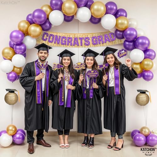 Image of Graduation Decorations 2026 | Purple and Gold Graduation Balloons Arch Set - Huge Pack of 67 | Congrats Grad Banner, Graduation Photo Props | Grad Party Supplies | KatchOn