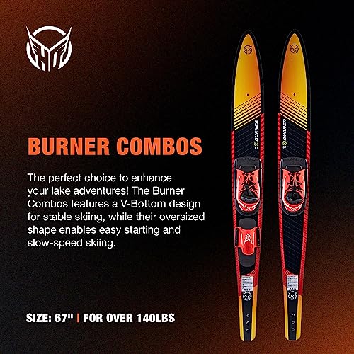 HO Sports Burner Combo Waterskis with Blaze Bindings, 67”, 140 lbs+, Max Speed 26 mph, Gold/Black