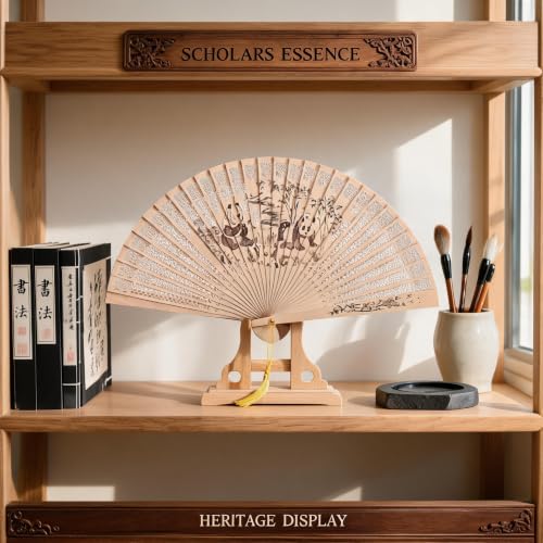 Chinese Traditional Wooden Folding Hand Fan with Hollow Carved Pattern, 9.1 x 15.8 In Vintage Lightweight Portable Hand Held,Exquisite Tassel Hand Fans for Wedding Home Party (Wood 1) - image 4